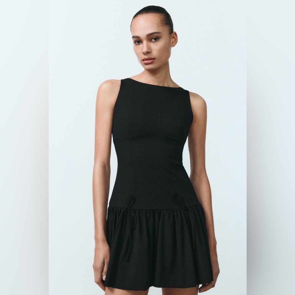 NWT Zara Black Sleeveless Bow Dress in Black